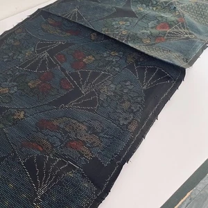 Fan Cascade #B 14x66 LONG Mud Dye Vintage Oshima Tsumugi Kimono Silk Fabric OV28 - Picture 1 of 6