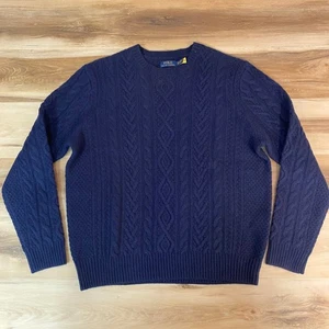 Vintage Polo Ralph Lauren Sweater Mens XXL Navy Blue Cable Knit Wool Alpaca - Picture 1 of 9