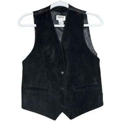 Y2K E Spirit女式小号皮革背心音乐会黑色骑手垃圾摩托车摇滚S — 第 1/4 张图片