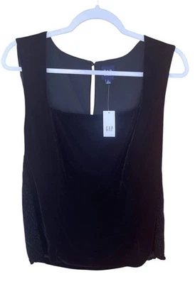 Gap NWT Large Tall Square Neckline Black Velvet Dressy Top Side Ruching $69.95 - Image 1 of 4