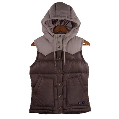 Chaleco con Capucha Patagonia Down Bivy Para Mujer S Marrón Púrpura Aislado Acolchado Puffer Foto 1 de 4