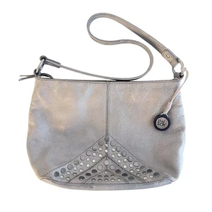 The Sak Silver Gray Leather Studded Shoulder Bag Purse Handbag - Picture 1 of 9
