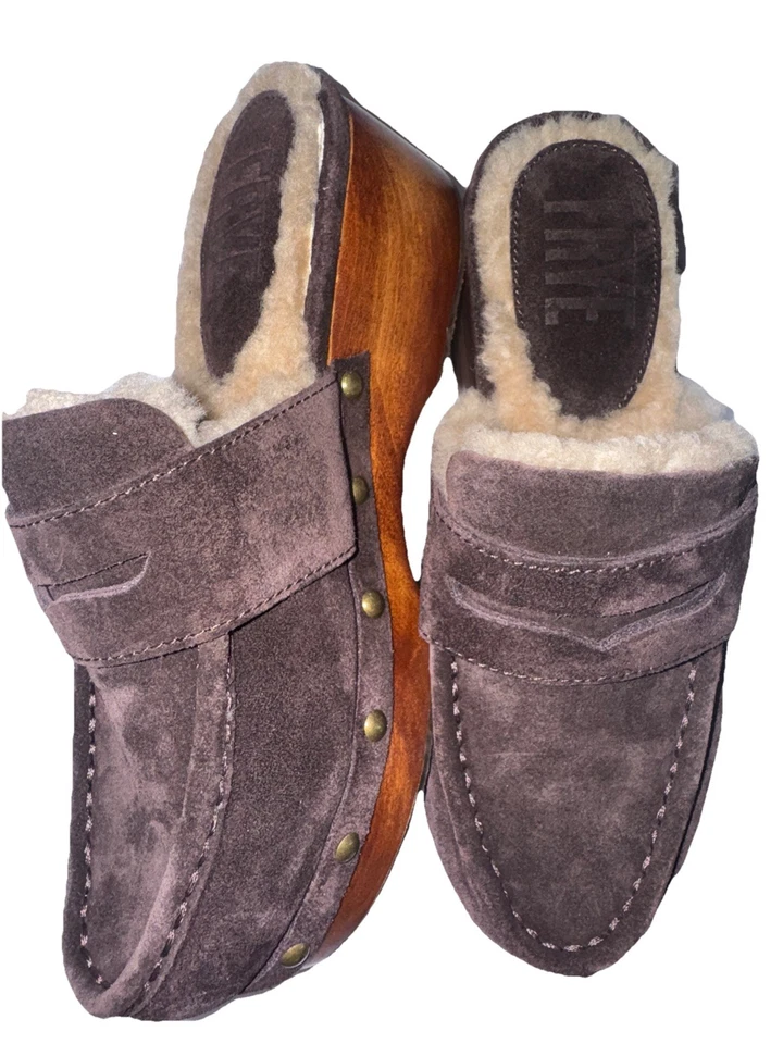 Zueco de madera de oveja Frye & Co Melody para mujer 6 gamuza marrón chocolate nuevo sin caja Foto 1 de 4