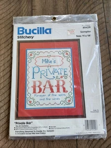 Bucilla Stitchery Cross Stitch Kit Sampler PRIVATE BAR 11" X 14" #49429 - Picture 1 of 9