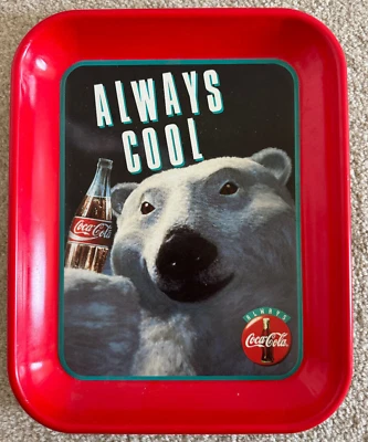 Coca-Cola Tray 1993 Polar Bear Always Cool Vtg Coke Metal Tin 10.5" x 13" Red - Image 1 of 4