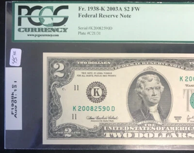 2003A $2FW Fed Reserve Note Fr.1938-K PCGS:66PPQ Gem (MM:39) - Image 1 of 4