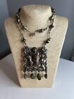 ANTIQUE QING DYNASTY CHINESE REPOUSSE SILVER NECKLACE TURQUOISE BEADS