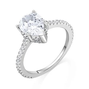 Pear Cut Halo Eternity Ring 925 Sterling Silver 5A Zircon Engagement Non-Tarnish - Picture 1 of 5