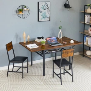 Folding Dining Table Extendable Kitchen Table With Storage Racks For 4-6 People - Picture 1 of 16