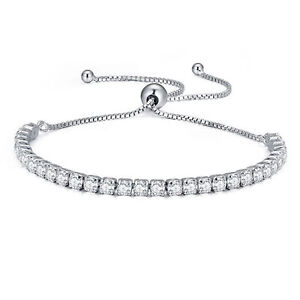 Lariat style tennis bracelet with lab simulated diamond accents silver
