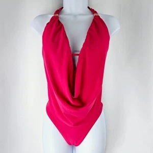 Bar III Ruby Women's Hot Pink Cowl Neck One Piece Swimsuit Size L NWT - Picture 1 of 14
