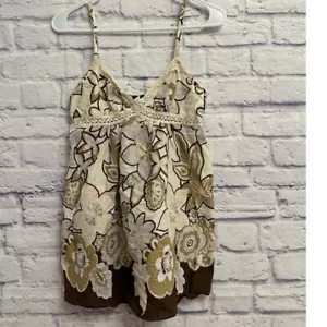 Y2K Timing Floral Cami Top Häkelborte ärmellos braun creme Boho L - Bild 1 von 5
