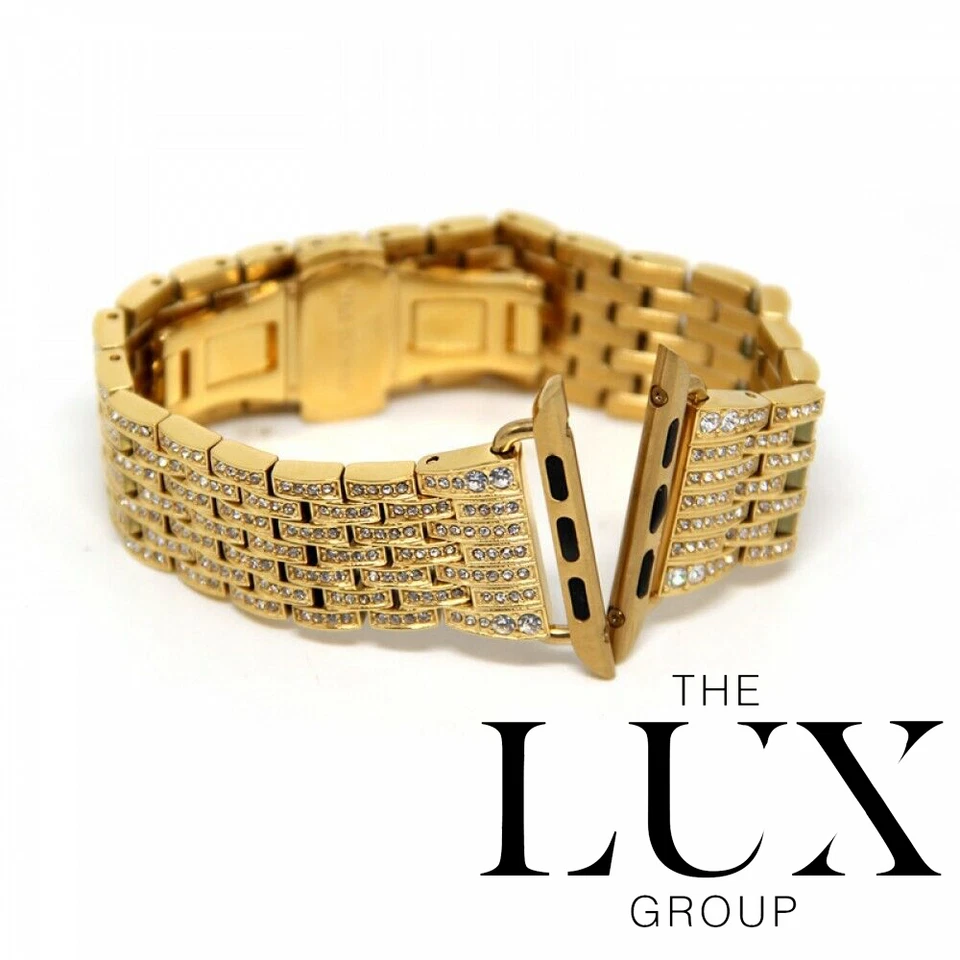 45mm Custom 24k Gold Band with Diamonds for Apple Watch Series 9 8 7 6 5 4 - Image 1 of 4