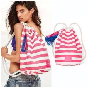 Victoria’s Secret 2WAY Shoulder Bag Backpack Pink and White Striped Pattern - Picture 1 of 3