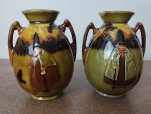 Rare, Pair of Royal Doulton Kingsware 'Witch' Double Handled Vases, 10cm Tall - Picture 1 of 16