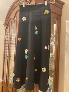 Afour skirt A4 Black knit skirt with flowers NWOT - Picture 1 of 4