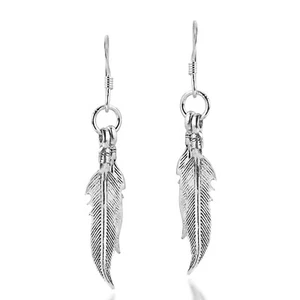 Increíbles pendientes colgantes de plata esterlina de doble pluma - Imagen 1 de 5