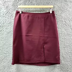 Vintage Rockmans Pencil Mini Skirt Size 12 Burgundy Front Slit - Picture 1 of 13