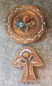 Holzteller & Pilz Vintage norwegischer Rosemaling - Bild 1 von 5