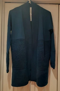 Lululemon Size 2 Sit In Lotus Wrap Petrol Blue Sweater Pockets Thumbholes EUC - Picture 1 of 8