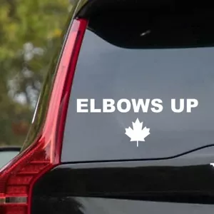 ELBOWS UP with Maple Leaf Decal Vinyl Die Cut Canada Decal Car Window Sticker - Picture 1 of 7