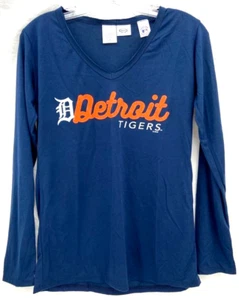 NEW Detroit Tigers MLB New Era Long Sleeve Raw Hem LS Tee Shirt Blue Women's M - Picture 1 of 8