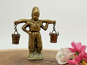 Vintage Figurine Brass Dutch Character Girl with Buckets Desk Ornament - Picture 1 of 16