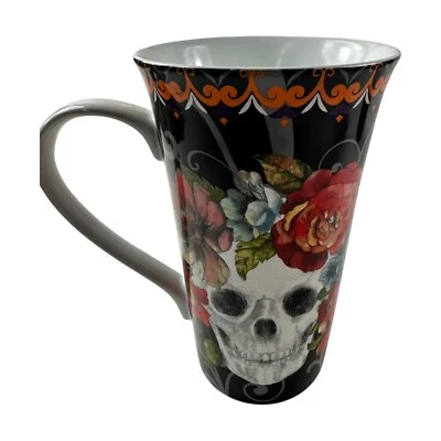 Taza de café con leche 222 Fifth Marbella calavera floral sobre púrpura alta 16 oz Foto 1 de 4