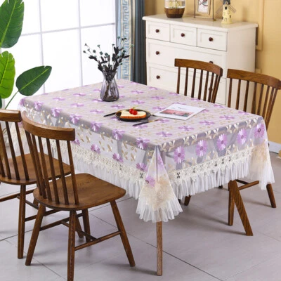 Sheer Table Cover Tablecloth Square Rectangle Embroidered Floral Lace Ruffled  - Image 1 of 4