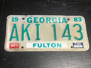 Vintage 1983 Geórgia License Plate Fulton County AKI143 w/ 1985 & 1986 Stickers - Picture 1 of 1