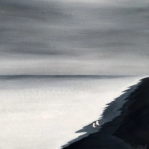 Original abstract acrylic seascape painting "Two on the Beach", 12"x12"x1" - Picture 1 of 4