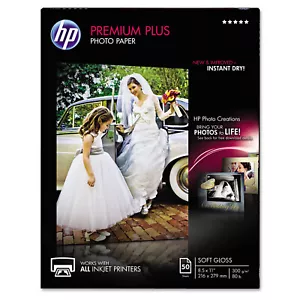 HP Premium Plus Photo Paper 80 lbs. Soft-Gloss 8-1/2 x 11 50 Sheets/Pack CR667A - Picture 1 of 2