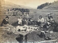 Rare Gelatin Silver Photo Rock Springs WY Family Picnic Horses Wagon c 1900