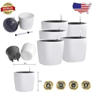 5-Pack 7-Inch Self-Watering Pots with Water Level Indicator - Modern White Decor - Picture 1 of 8