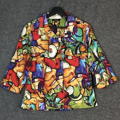 Chaqueta Y2K Kactus Para Mujer S Colorida Estampado Artístico Botones Festival Ropa de Calle Elegante Foto 1 de 4