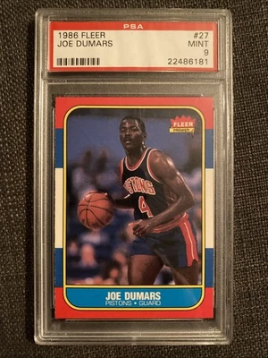 Tarjeta de novato Fleer #27 Joe Dumars 1986 clasificación PSA 9 como nueva Salón de la Fama Foto 1 de 2