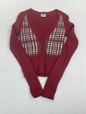 Cárdigan Suéter Mossimo Supply Co Para Mujer De Colección Y2K Granate Recortado a Cuadros Talla XS Foto 1 de 4