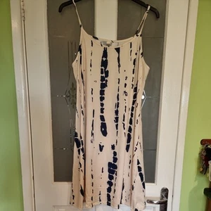 Ladies cream And bluePatterned Stretch Summer Dress Size 14-16 - Picture 1 of 4