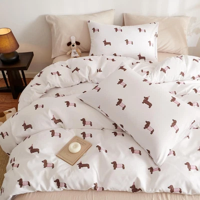 Dachshund Duvet Cover Queen Size Brown Pink Dachshund Bedding Set 3 Pcs Kids Cut - Image 1 of 4