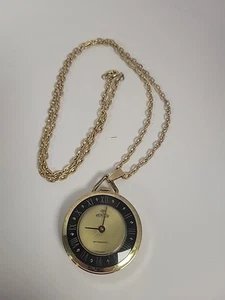 Vintage Mentor Black & Gold Tone Roman Numeral Pocket Watch w/Chain - Picture 1 of 7