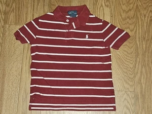 KIDS BOYS RALPH LAUREN POLO SHIRT RED WHITE STRIPED HORSE LOGO SIZE 7 - Picture 1 of 2