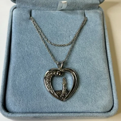 Новый в коробке винтажный Thomas Kinkade сердце маяк ожерелье кулон 5 бриллиантов - 925 серебро - Изображение 1 из 4