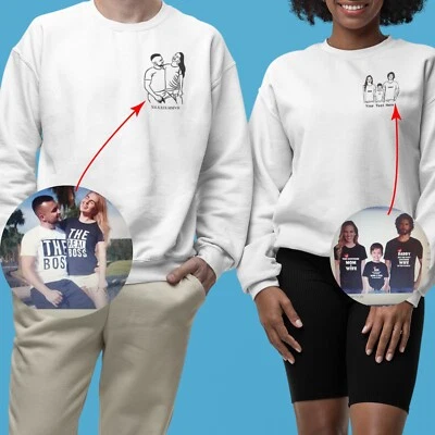 Personalised Custom Embroidered Sweatshirt Your Family Couple Image Sketching - Image 1 of 4