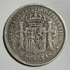 1871 Spain Silver 5 Pesetas Sd-M .900 Spanish World Silver Coin - Fine Details