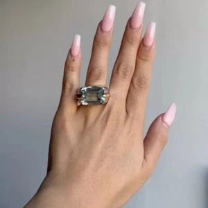 9 ct Lab Created Emerald Cut Aquamarine Cocktail Engagement Ring 14K Gold Plated - Picture 1 of 13