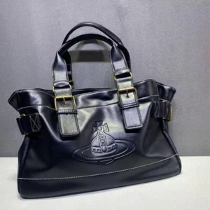 Vivienne Westwood Accord Tote Bag Orb Embossed Black Vintage New - Picture 1 of 7