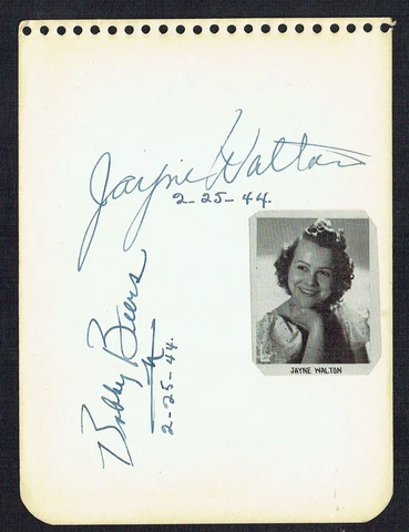 Jayne Walton (d 2010) signed autograph 4x5 Album Page Actress Lawrence Welk Show Cover