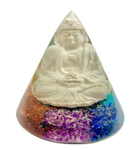 Buddha 7 Chakras Orgonite Conical Pyramid Energy Healing Crystal EMF Protection - Picture 1 of 4