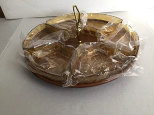 Vtg Westwood Plastic Lazy Susan Party Serving Tray Mid Handle Brown Goldtone - Picture 1 of 10