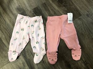 Carters Baby Girls 2-Pack Cotton Footed Pants Floral Pink